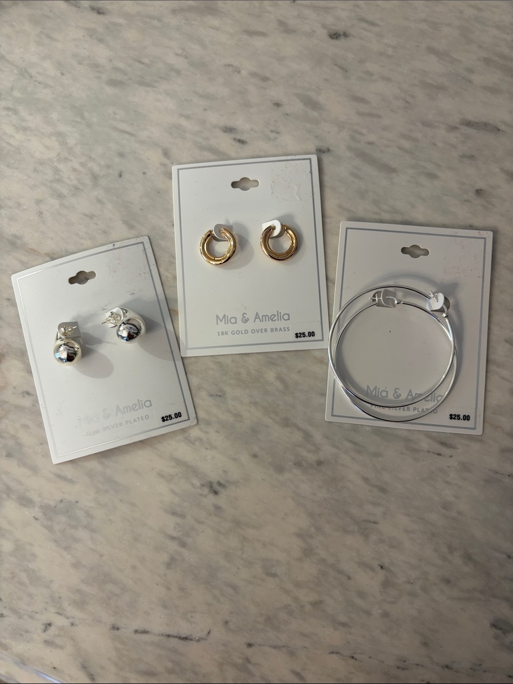 Mia & Amelia Bundle Gold and Silver Earring Sets 3 pairs